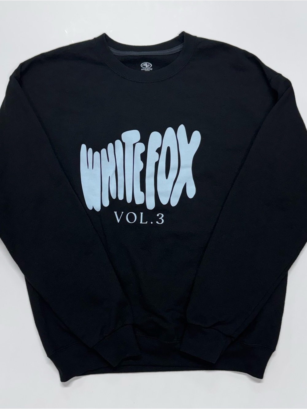 Athletic Works Black Crewneck with Pale Blue "WHITE FOX" Graphic